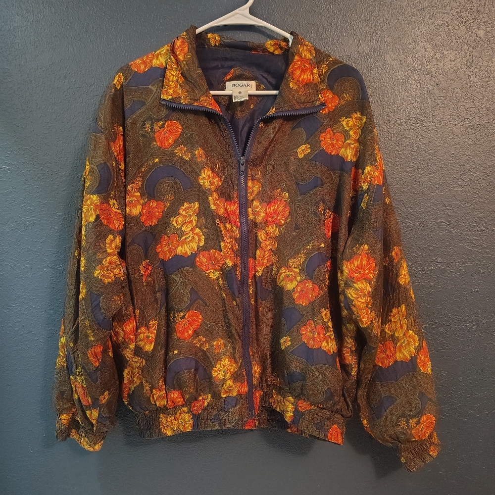 Bogari  Vintage Festive Colorful Silk Floral Windbreaker